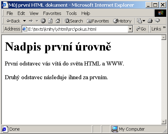 Zobrazení naší první stránky v Internet Exploreru
