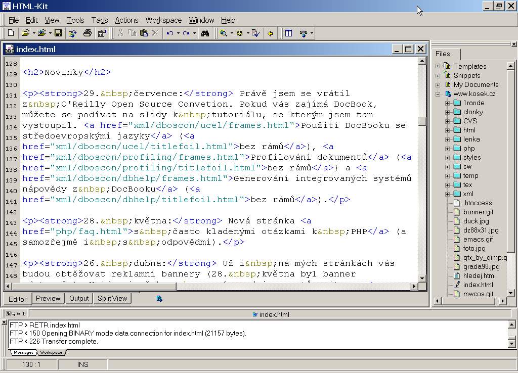 Editor HTML-Kit s integrovaným FTP klientem