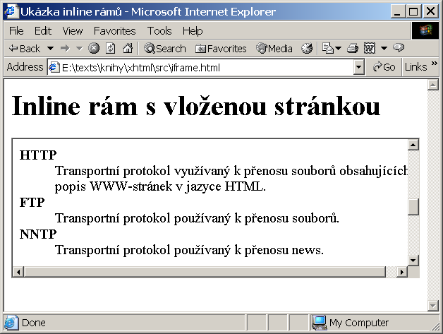 Zobrazení inline rámu v prohlížeči